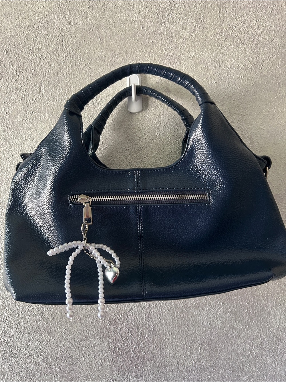 Deep navy blue Shoulder Bag with Pearl Heart Charm